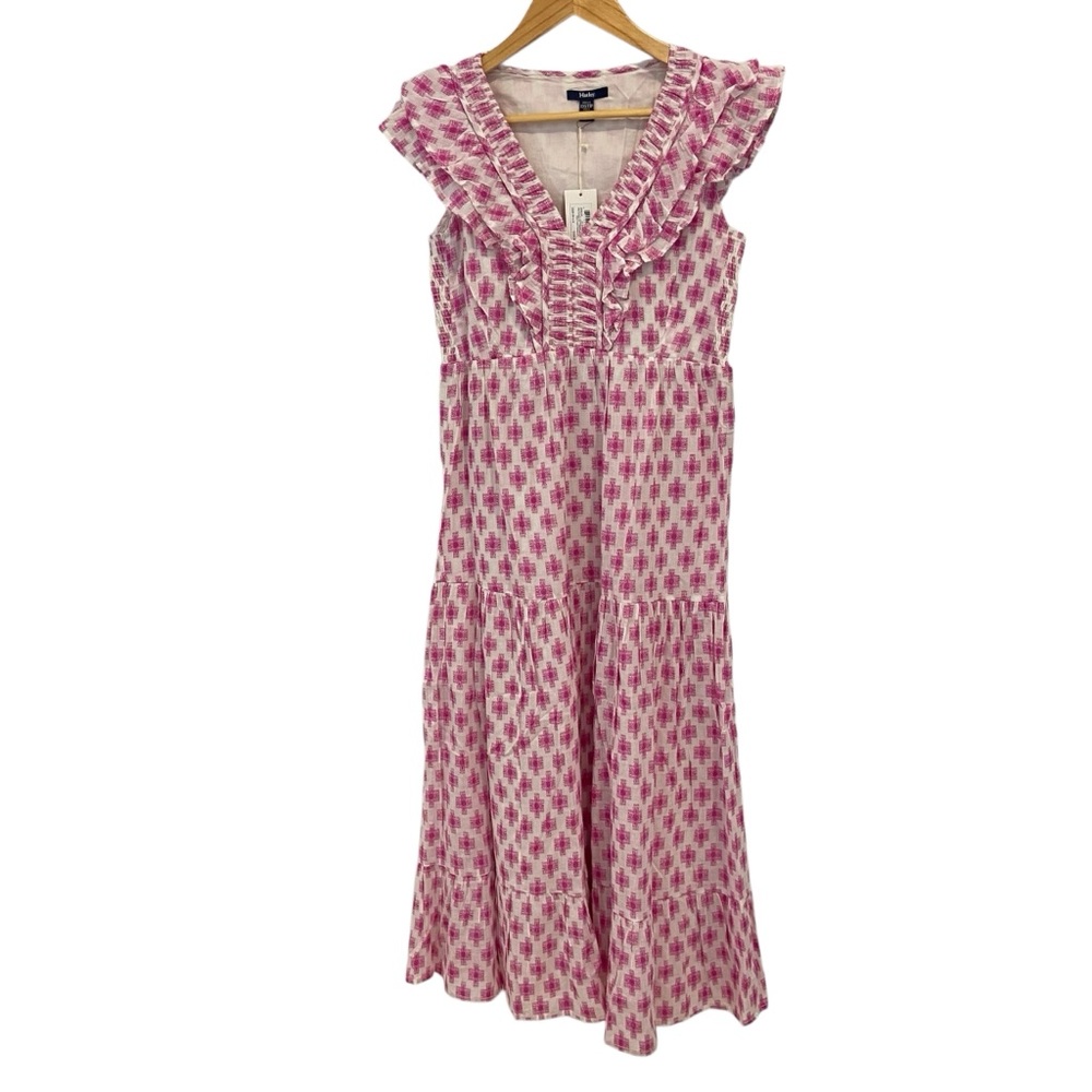 Hatley Aria midi dress Sunburst cross pink ecru white woven top cotton XXS Vneck